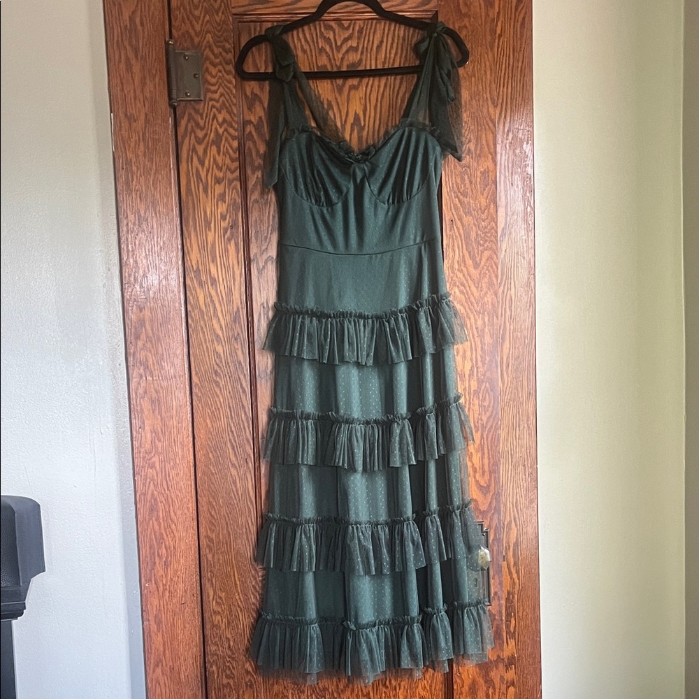 Lulu's Dark Green Tiered Ruffle Midi Dress